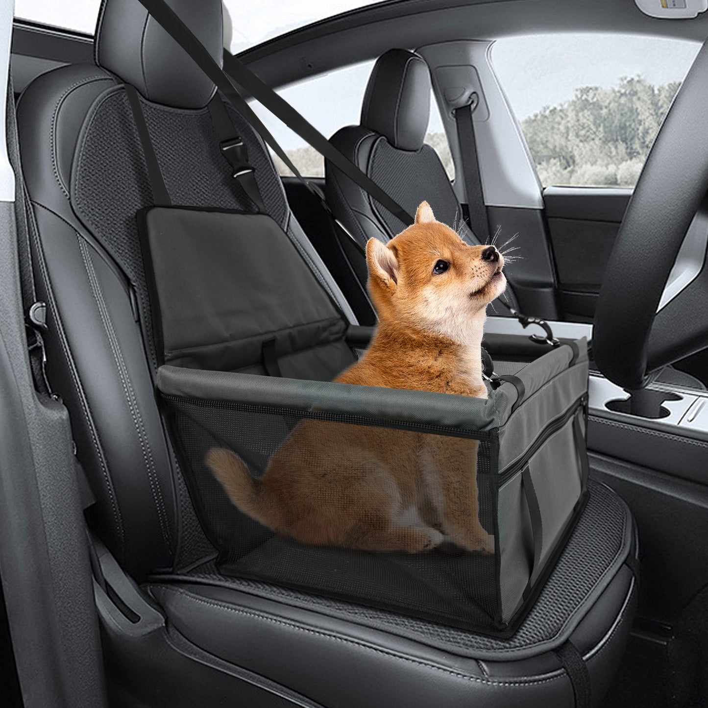 Dog Car Seat Puppy Portable Pet Car Seat with Clip-On Safety Leash and PVC Support Pipe, Anti-Collapse,Perfect for Small Pets