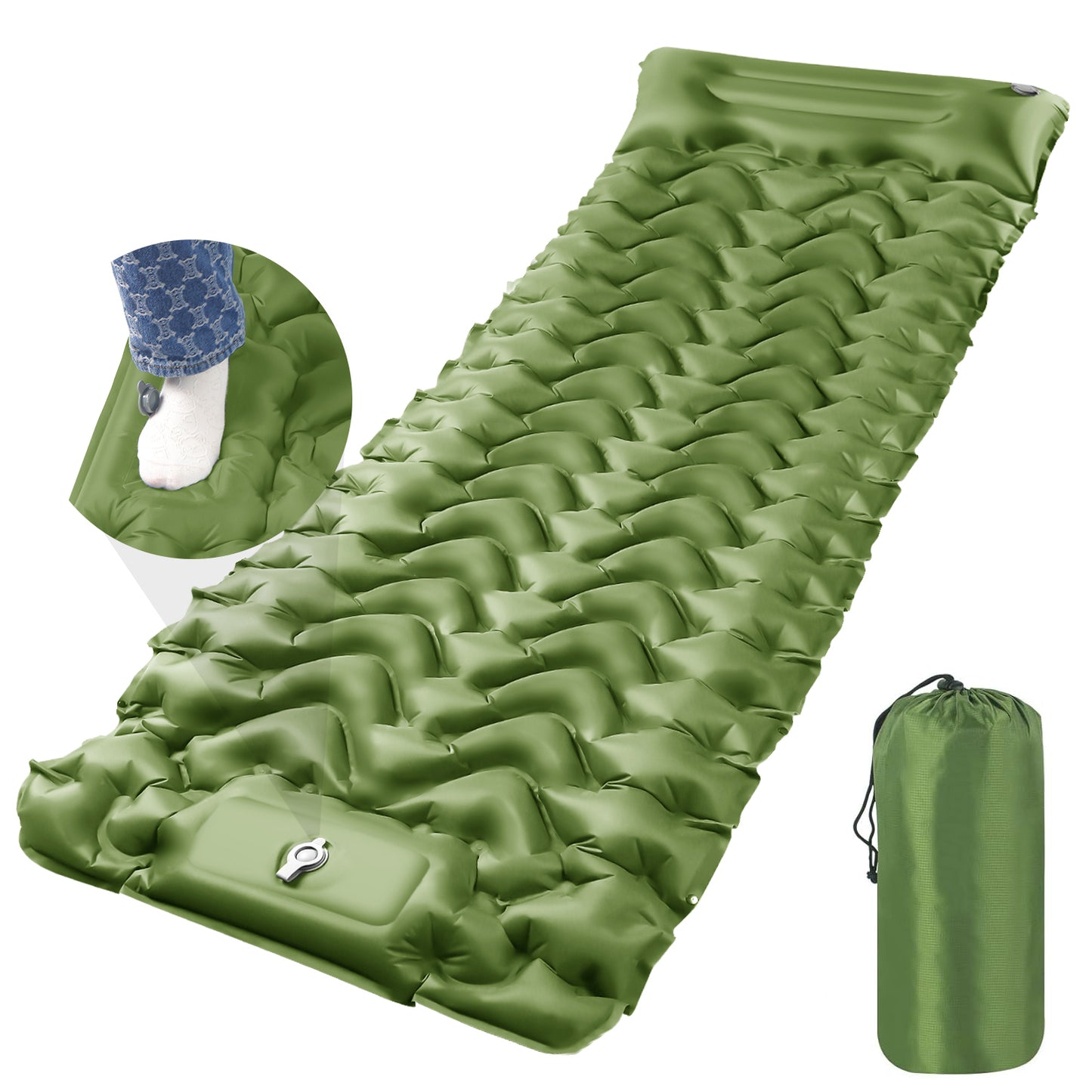 Camping Sleeping Pad, Ultralight Camping Mat with Pillow Built-in Foot Pump Inflatable Sleeping Pads Compact for Camping Backpacking Hiking Traveling Air Mattress