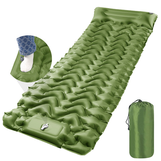 Camping Sleeping Pad, Ultralight Camping Mat with Pillow Built-in Foot Pump Inflatable Sleeping Pads Compact for Camping Backpacking Hiking Traveling Air Mattress