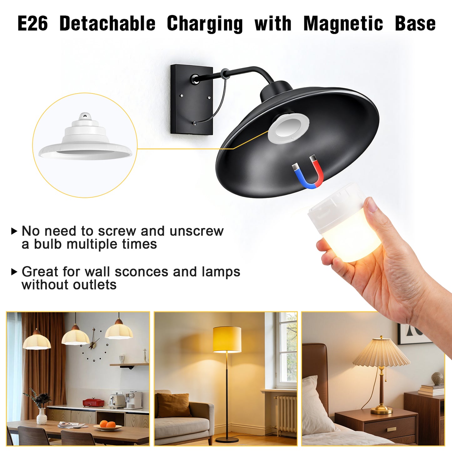E26 Rechargeable Light Bulbs with Remote and Timer, Battery Backup Bulb with 12 Colors and Brightness Dimmable, 40W Equivalent LED Light Bulbs for Lamps Sconces Camping, 2 Pack