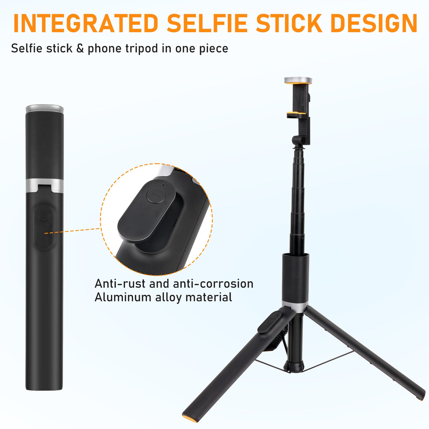 Meromore 63" Cell Phone Selfie Stick Tripod, Portable Tripod for iPhone with Wireless Remote, All-in-1 Cellphone Travel Tripod Stand, Compatible with iPhone/Android