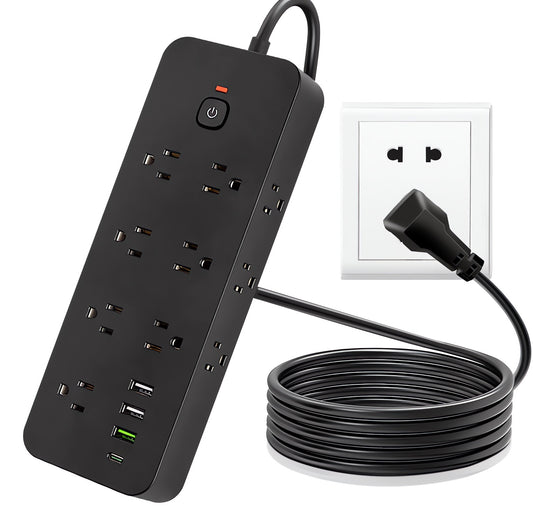 Power Strip Surge Protector, Meromore Flat Plug Extension Cord 10 FT with 6 Outlets 3 USB Charger, 1800J Protection Multiple Outlets Charging Station for Home, Office, College Dorm Room