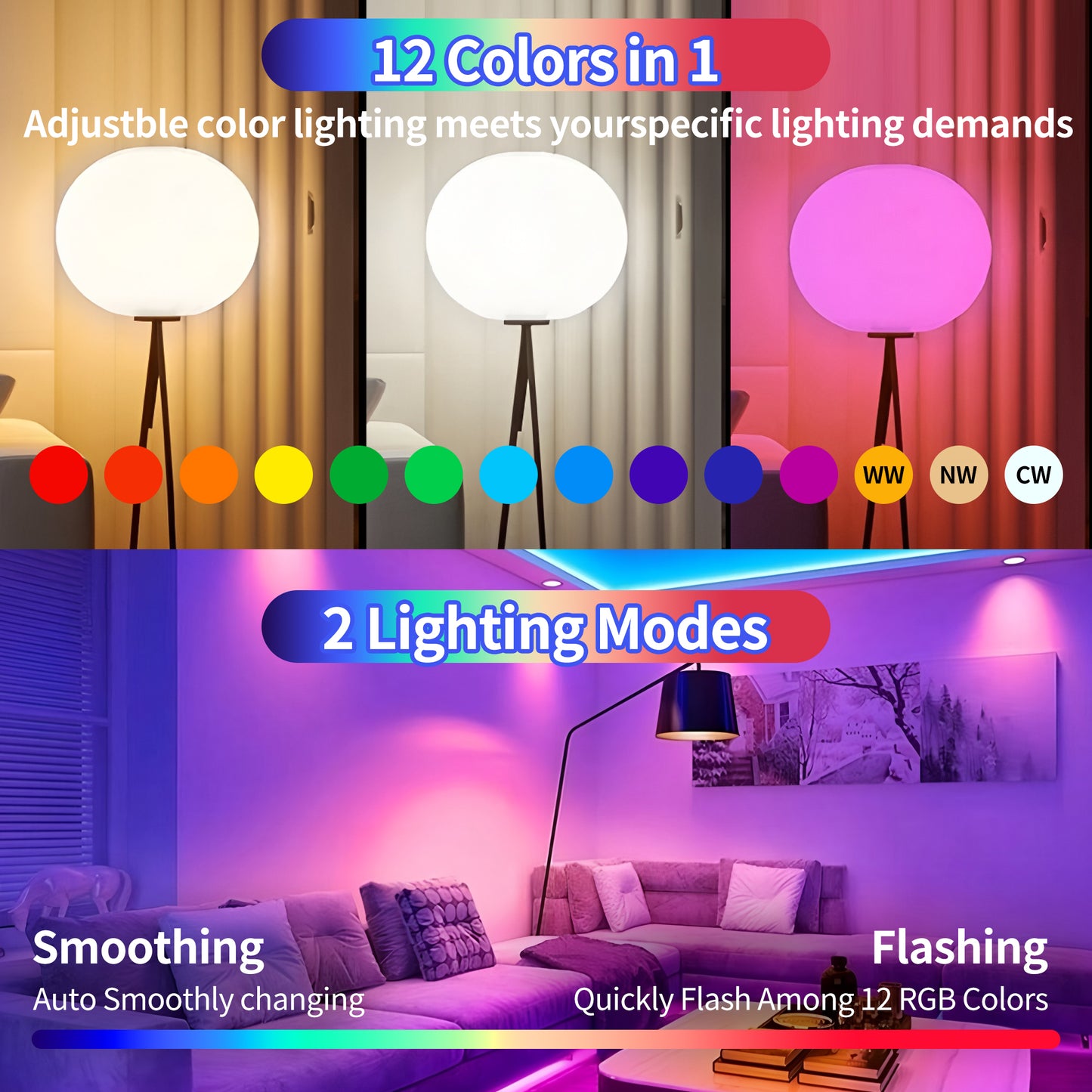 E26 Rechargeable Light Bulb with Remote and Timer, Battery Backup Bulb for Sconces and Lamps, Hanging LED Light Bulb with Hook for Camping Tent, Dimmable, 12 Colors Temperatures, 2 Pack