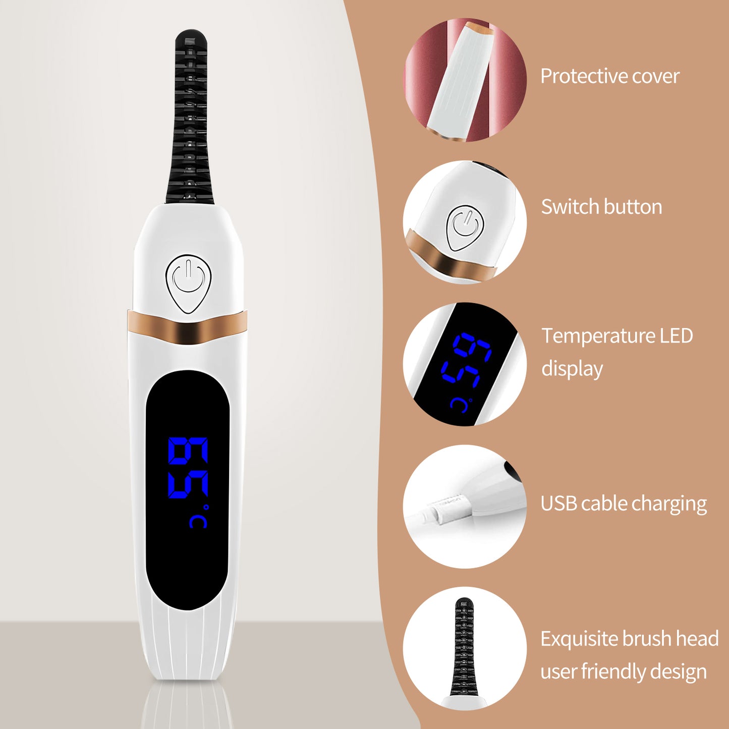 Heated Eyelash Curlers, Anti-Burn Rechargeable Heated Lash Curler, 3-Speed Intelligent Heated Lash Curler with Comb, Natural and Long-Lasting Electric Eyelash Curler