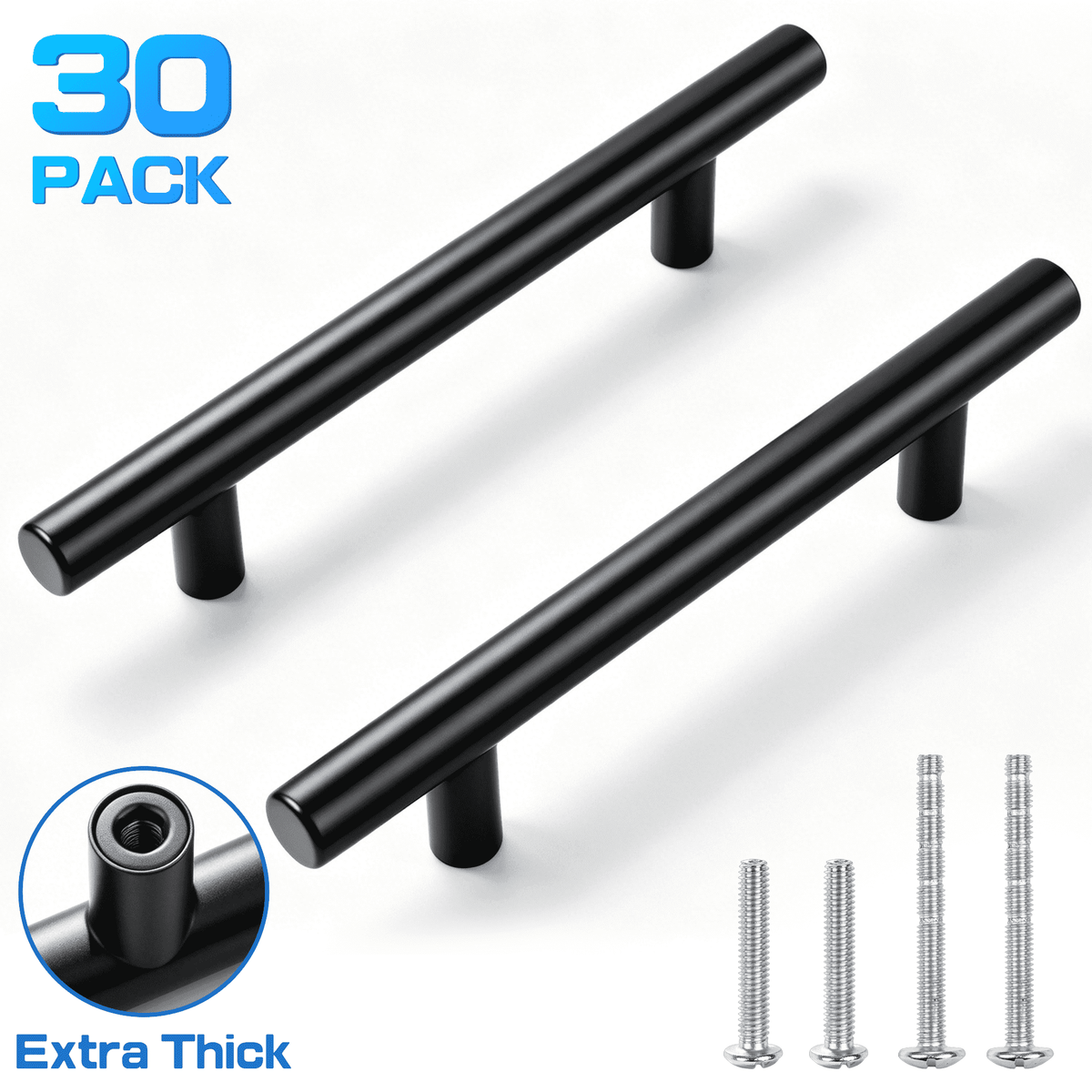 30 Pack 6 Inch Cabinet Pulls Matte Black Stainless Steel Kitchen Drawer Pulls Cabinet Handles 6 InchLength, 3/4 Inch Hole Center with Mounting Template