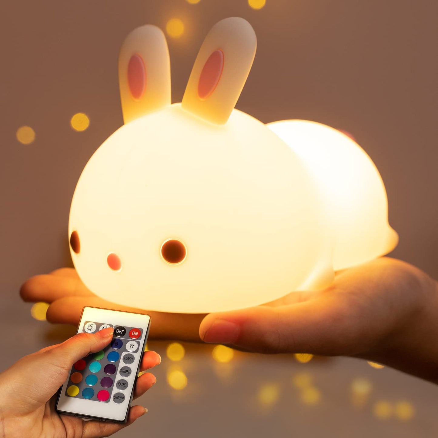 Meromore Cute Night Light for Kids Room, Timer Kids Night Light Baby Toddler Nursery Animal Battery Remote Kawaii Night Lamp, Cute Room Decor Easter Bunny Gift Easter Basket Stuffers Decoration