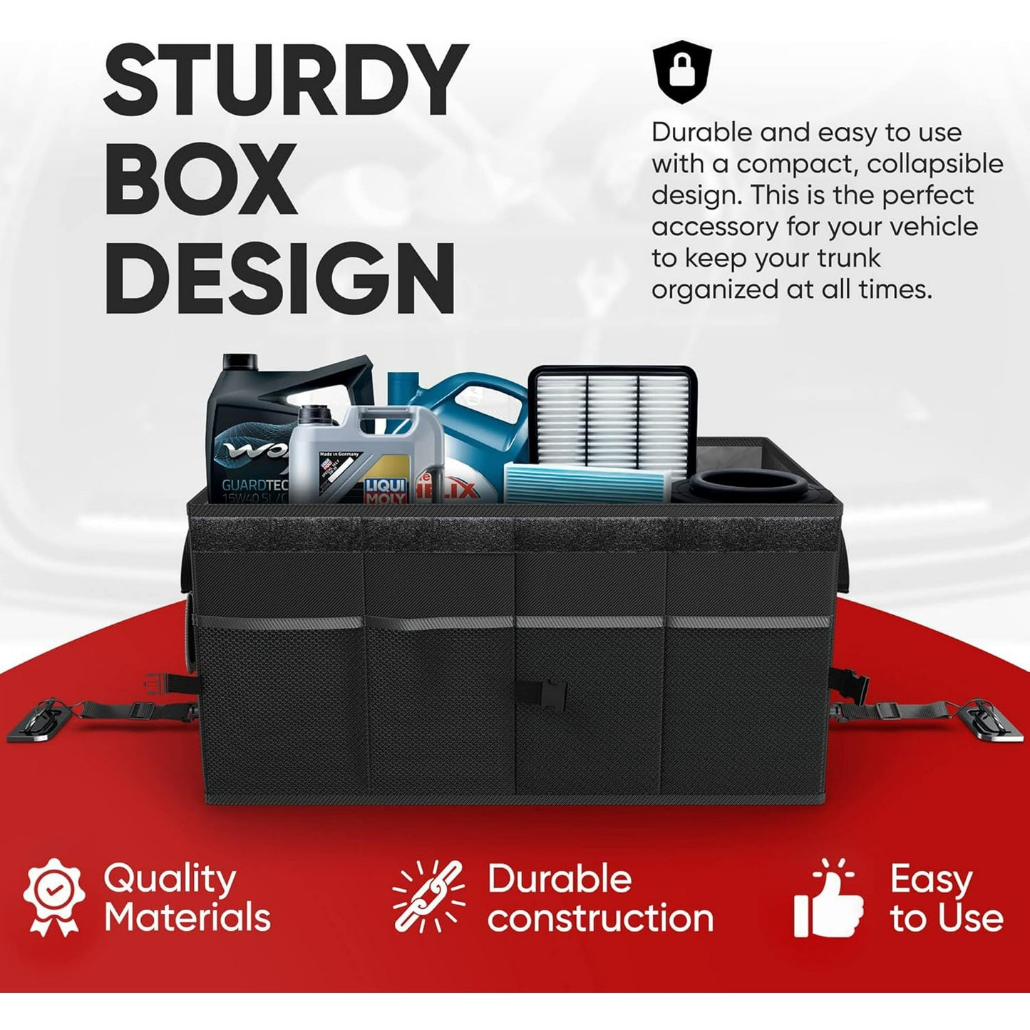 Car Trunk Organizer, Collapsible Multi Compartment Car Organizer, Foldable SUV Storage for Car Accessories for Women Men, Non Slip Bottom, Securing Straps, Soft Cover 60L