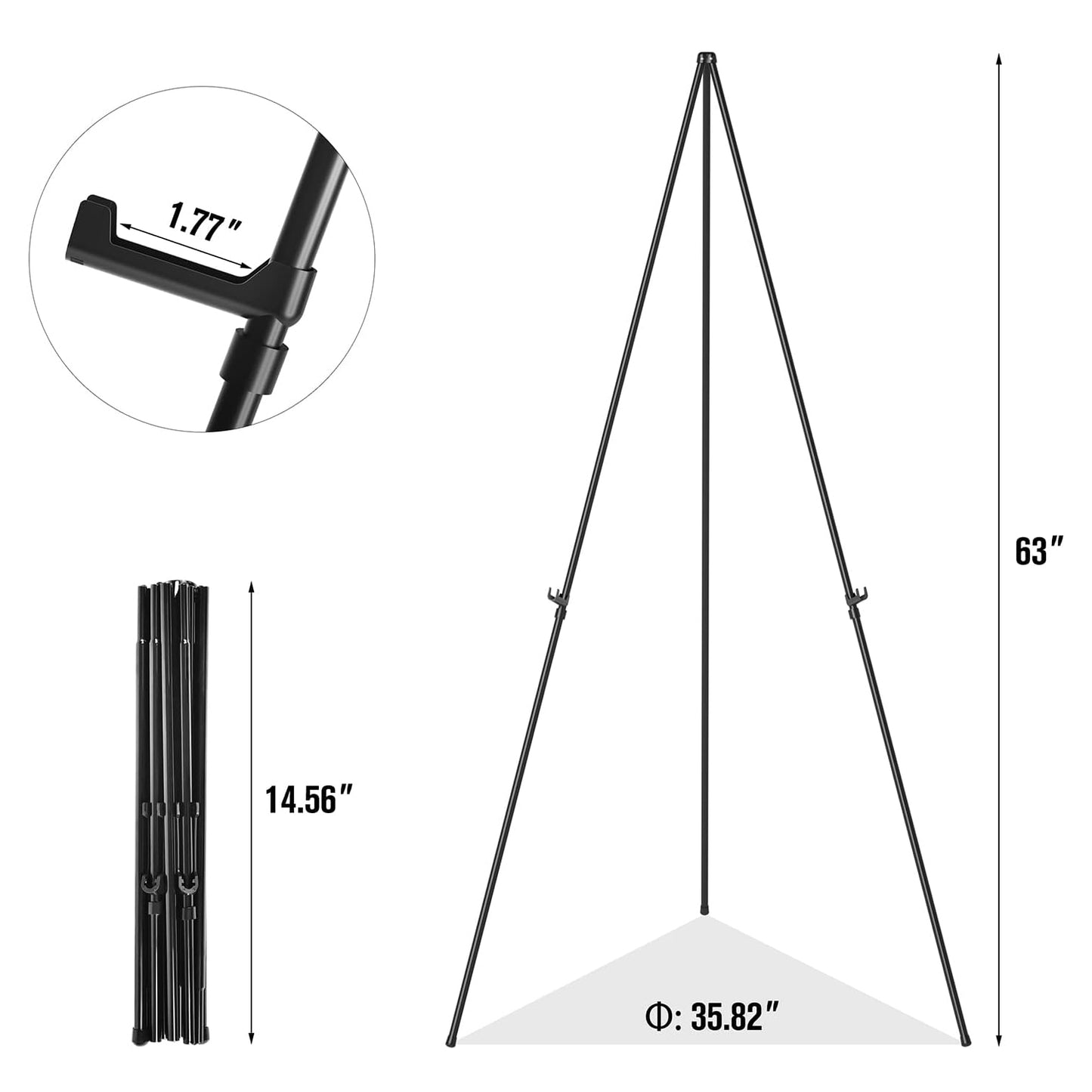 Easel Stand for Display Wedding Sign & Poster - Artist Instant Tripod Collapsible Portable Floor Easel for Posters- 63" Adjustable Easy Folding Metal Stand for Display Show, Arts, Painting