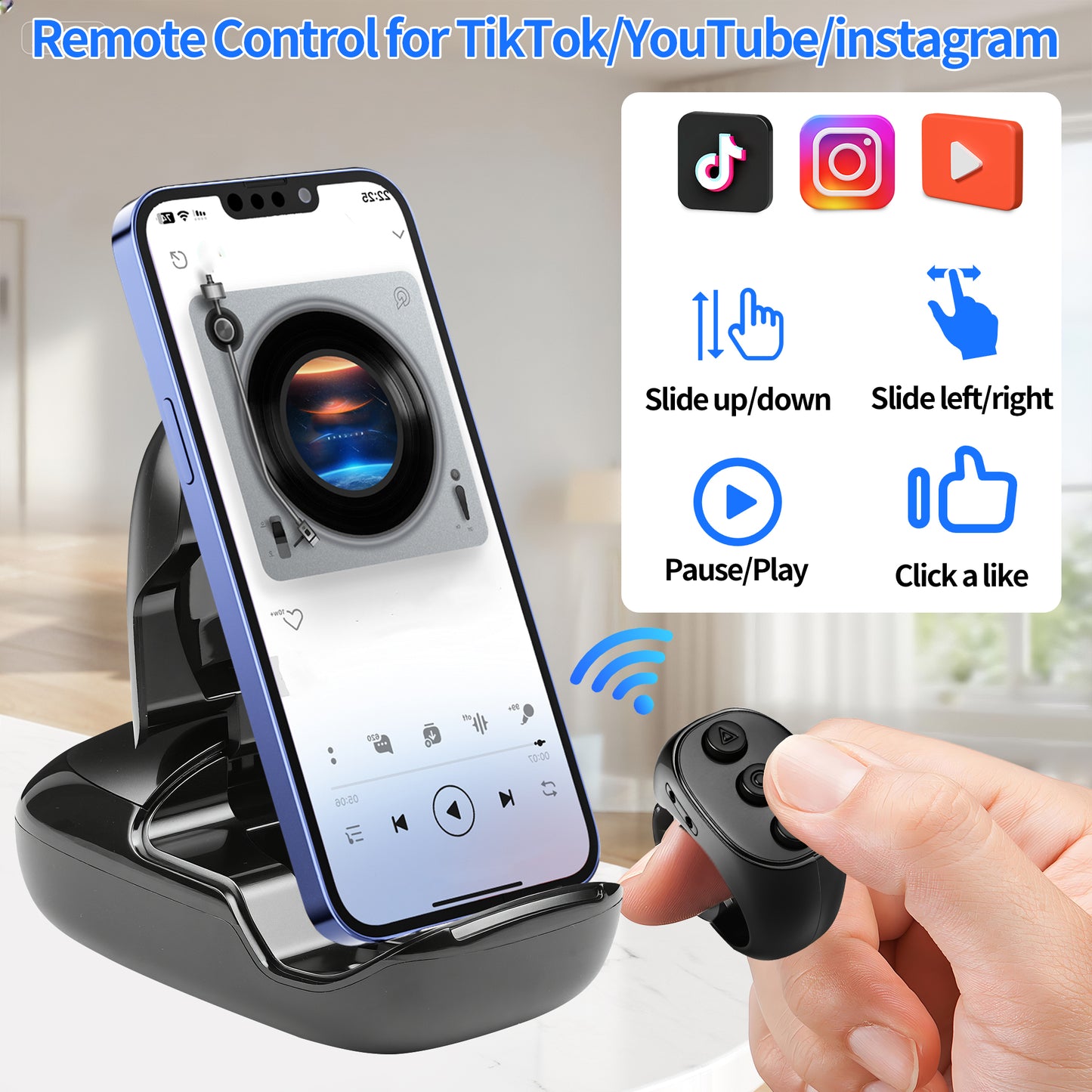 Remote Control for TikTok, Page Turner for iPad iPhone, Bluetooth Camera Video Recording Remote, Scrolling Ring for TIK Tok, iPhone, iPad, iOS, Android