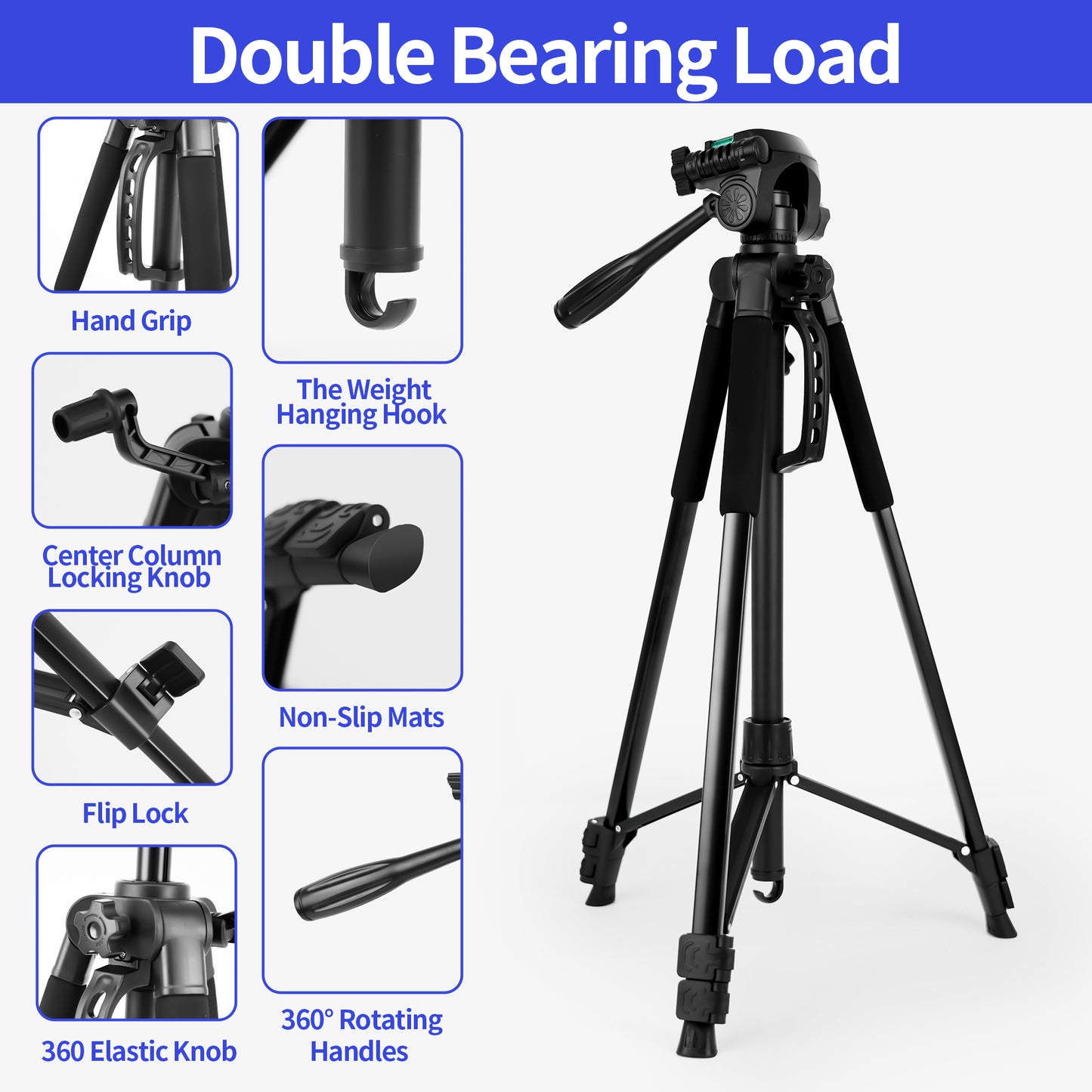 63” Tripod Stand, Camera Tripod with Travel Bag, Extendable Cell Phone Tripod Stand with Wireless Remote and Phone Holder, Compatible with Cameras, Phone & Tablet, Sport Camera