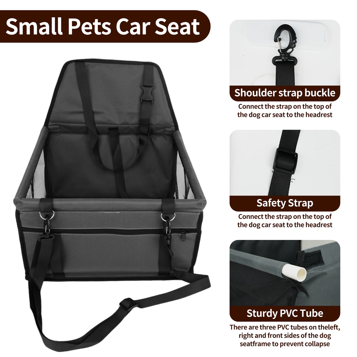 Dog Car Seat Puppy Portable Pet Car Seat with Clip-On Safety Leash and PVC Support Pipe, Anti-Collapse,Perfect for Small Pets