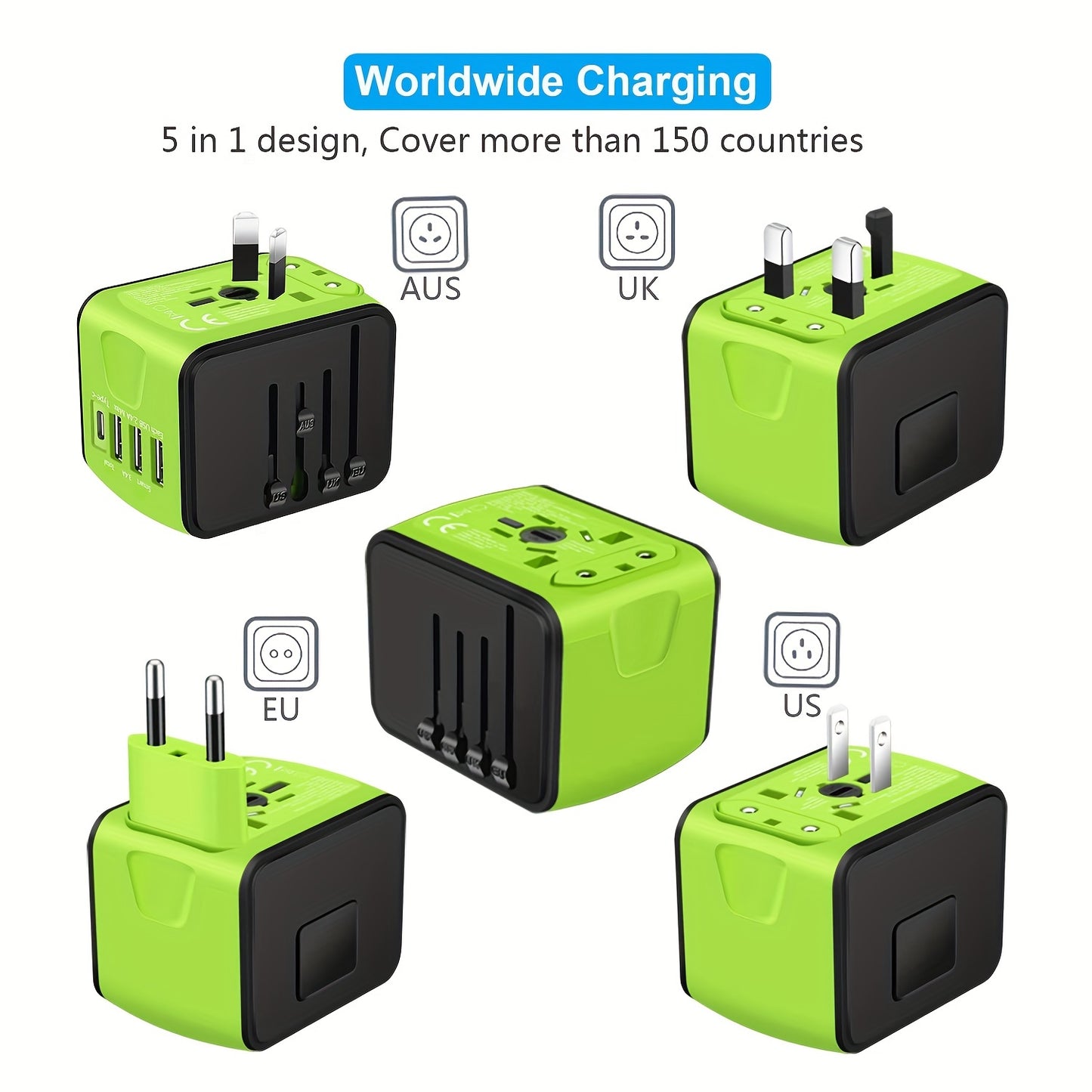 European Travel Plug Adapter, Meromore Travel Adapter with Type C, Green
