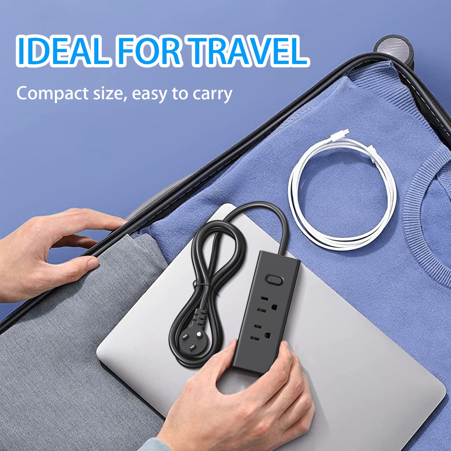 Flat Plug Power Strip Surge Protector, 6 Outlets with 3 USB Ports (1 USB C), 3-Side Outlet Extender Strip, Wall Mount Small Power Strip for Travel Home Office College Dorm
