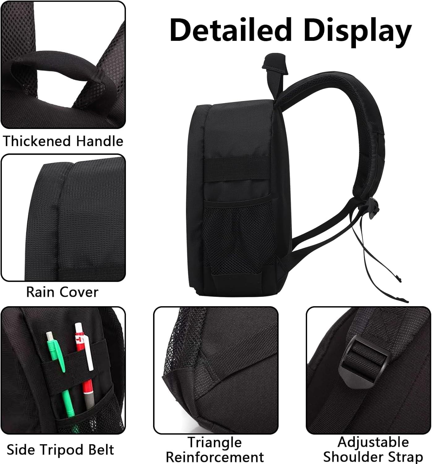 Camera Bag, Waterproof Nylon Camera Backpack for DSLR Cameras, Lens and Accessories Black Grey