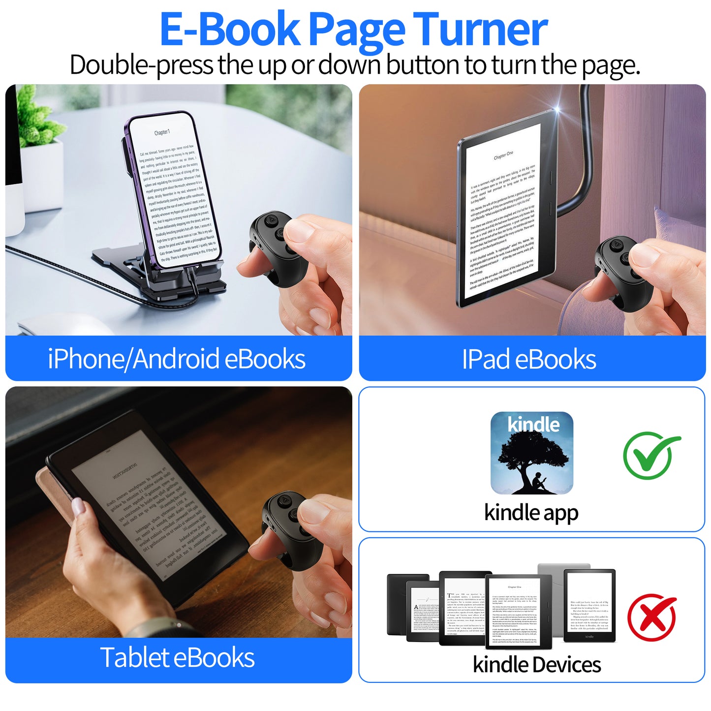 Remote Control for TikTok, Page Turner for iPad iPhone, Bluetooth Camera Video Recording Remote, Scrolling Ring for TIK Tok, iPhone, iPad, iOS, Android