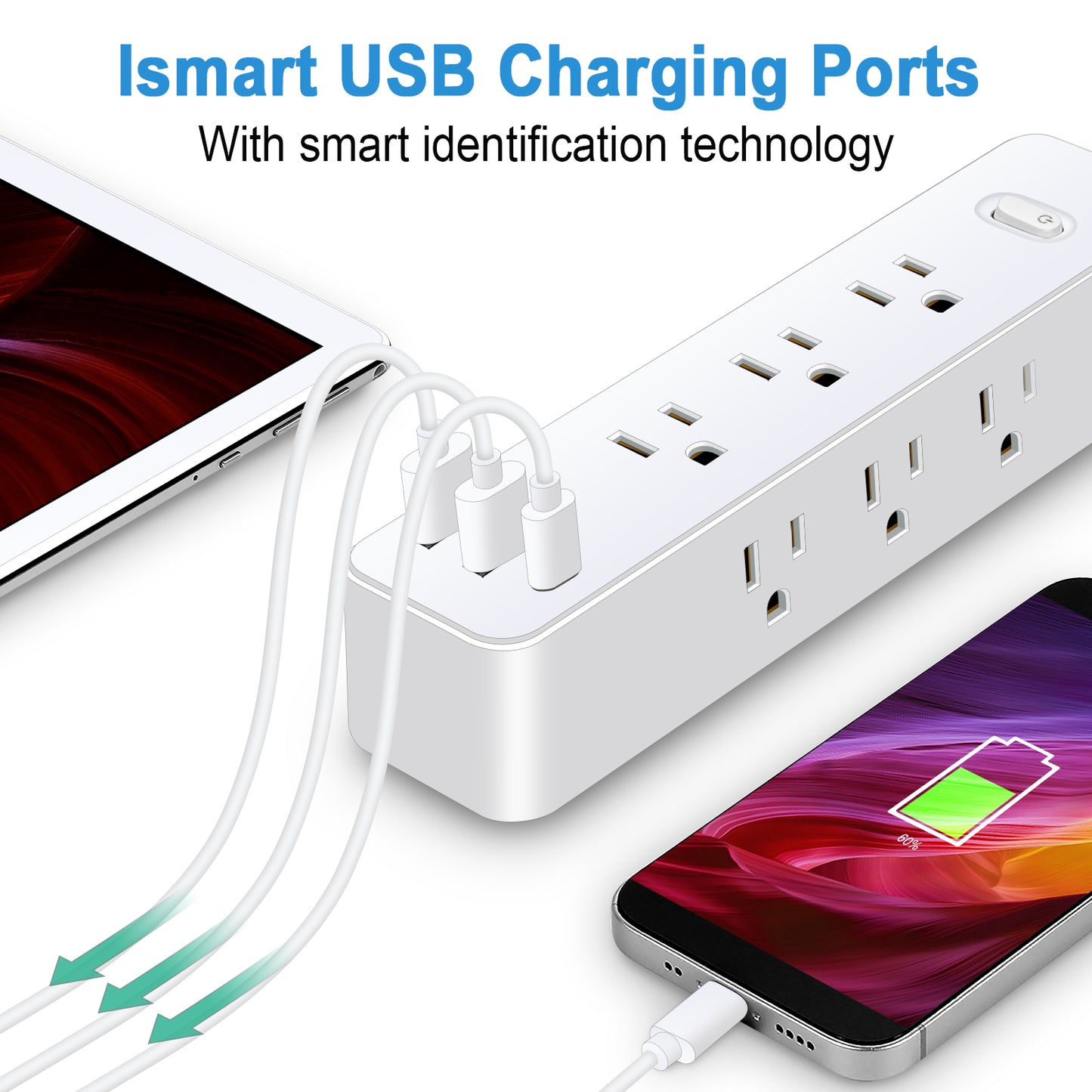 Power Strip Surge Protector, 12-in-1 Power Bar with Multiple Outlets, 9 Outlet 3 USB Ports, Flat Plug Power Strip Surge Protector, Multi Outlet Wall Plug for Travel, College, Dorm Room Essentials