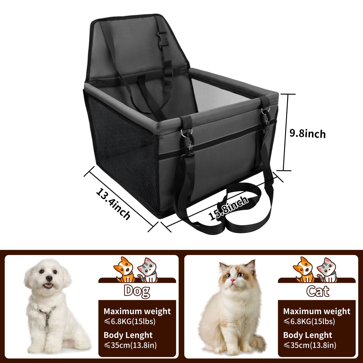 Dog Car Seat Puppy Portable Pet Car Seat with Clip-On Safety Leash and PVC Support Pipe, Anti-Collapse,Perfect for Small Pets