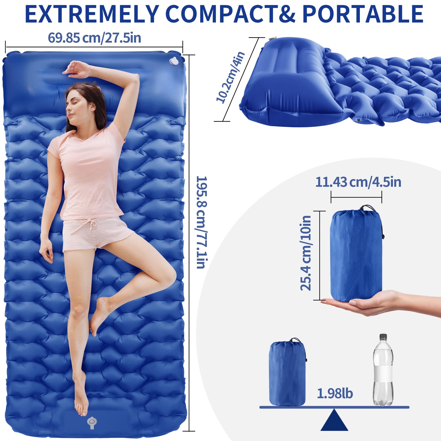 Camping Sleeping Pad, Ultralight Camping Mat with Pillow Built-in Foot Pump Inflatable Sleeping Pads Compact for Camping Backpacking Hiking Traveling Air Mattress