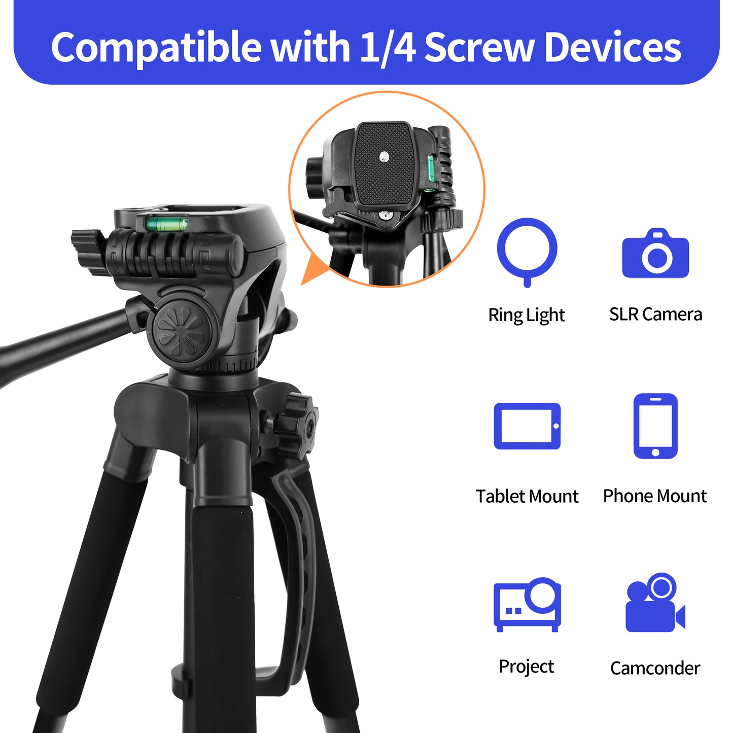 63” Tripod Stand, Camera Tripod with Travel Bag, Extendable Cell Phone Tripod Stand with Wireless Remote and Phone Holder, Compatible with Cameras, Phone & Tablet, Sport Camera