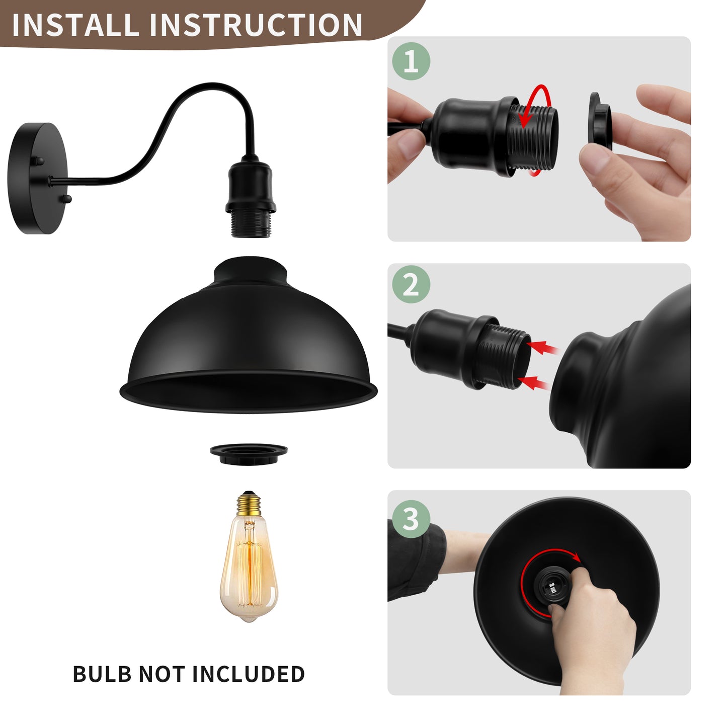 Outdoor Wall Sconce, Exterior Gooseneck Barn Light Outdoor Wall Lights Industrial Porch Lights Wall Mount Outside Wall Lantern Fixture for Porch, Frontdoor, Garage, 2 Pack