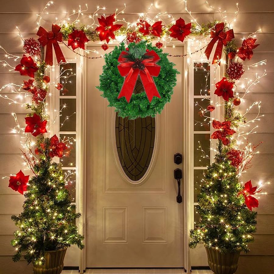 19IN Artificial Christmas Wreath, Wreaths for Christmas Decorations, Pine Christmas Wreath for Front Door Outside,Christmas Party Decor Christmas