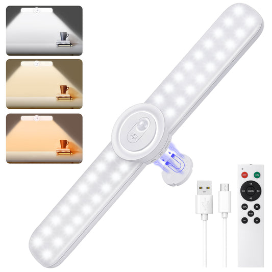 Meromore 72 LED Closet Lights, USB Rechargeable Under Cabinet Lighting Kit with Motion Sensor and 3 Colors Adjustable, Wireless Night Light with Remote Control for Stairs, Wardrobe, Kitchen