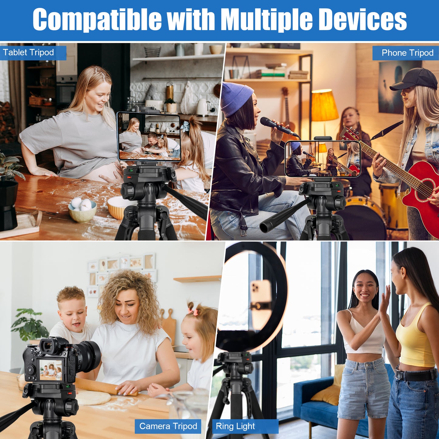 Meromore Tripod Camera Tripods, 71" Tripod for Camera Phone Video Recording, Heavy Duty Camera Tripod Stand, Professional Travel DSLR Tripods Compatible with Canon Smartphone, Max Load 11 LB