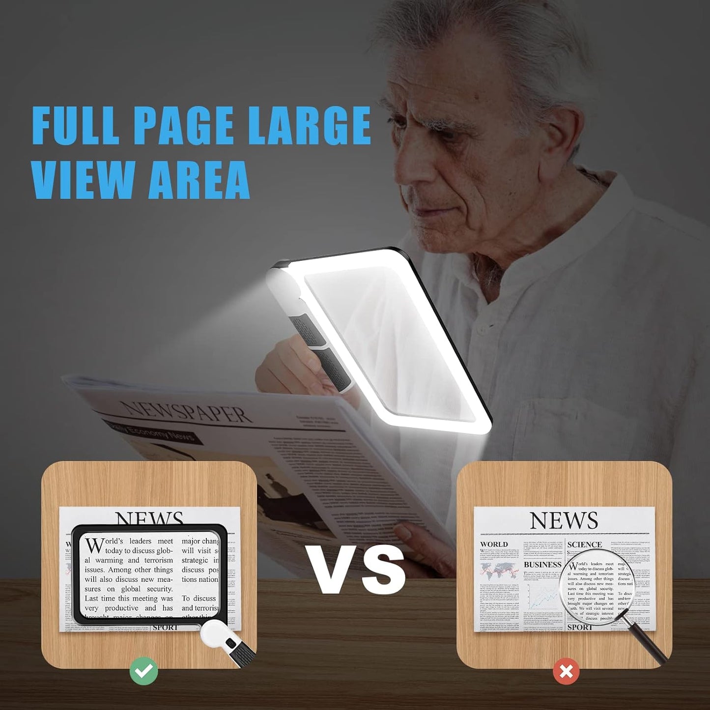 Large Magnifying Glass with Light, Full Page 5X Magnifier 48LED Cold & Warm Light with 3 Modes, Folding Handheld Illuminated Lighted Magnifier for Seniors Low Vision Reading Inspection