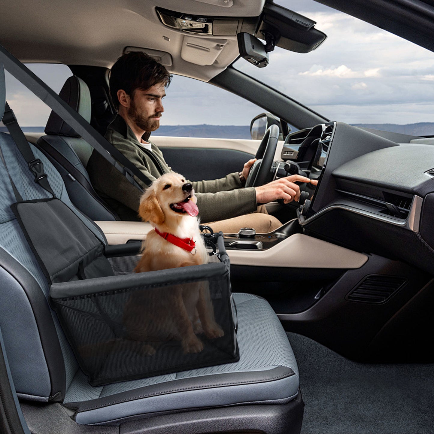 Dog Car Seat Puppy Portable Pet Car Seat with Clip-On Safety Leash and PVC Support Pipe, Anti-Collapse,Perfect for Small Pets
