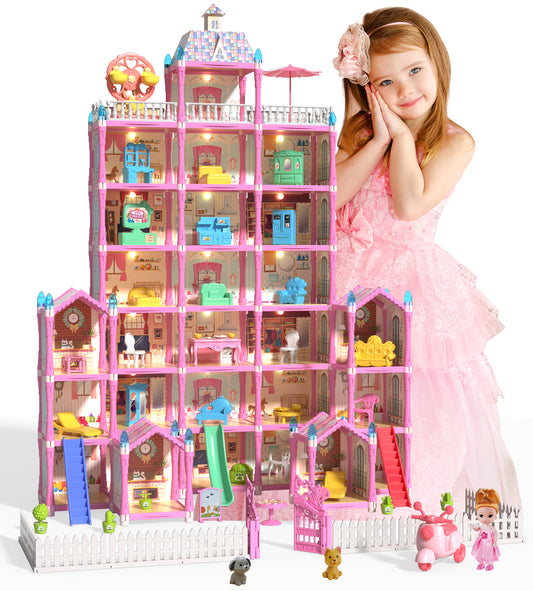 Doll House for Girls ,29 Rooms Dollhouse with Dolls Figure, Puppies ,Furnitures, Accessories, LED Light, Toddler Playhouse Gift for for 3 4 5 6 7 8 9 10 Year Old Girls Toys
