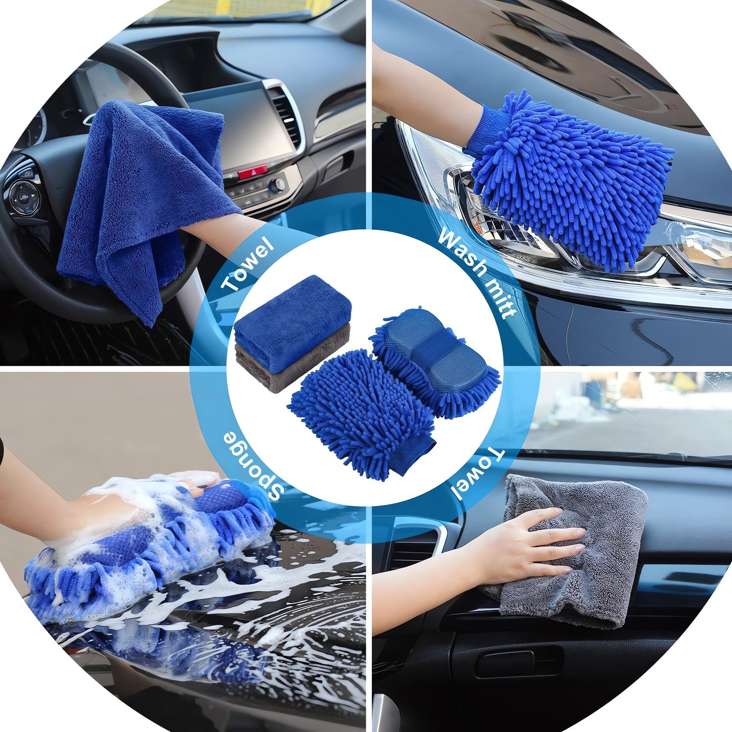 Meromore 15Pcs Car Wash Cleaning Tools Kit Car Detailing Set with Collapsible Bucket Wash Mitt Sponge Towels Tire Brush Window Scraper Duster Complete Interior Car Care Kit