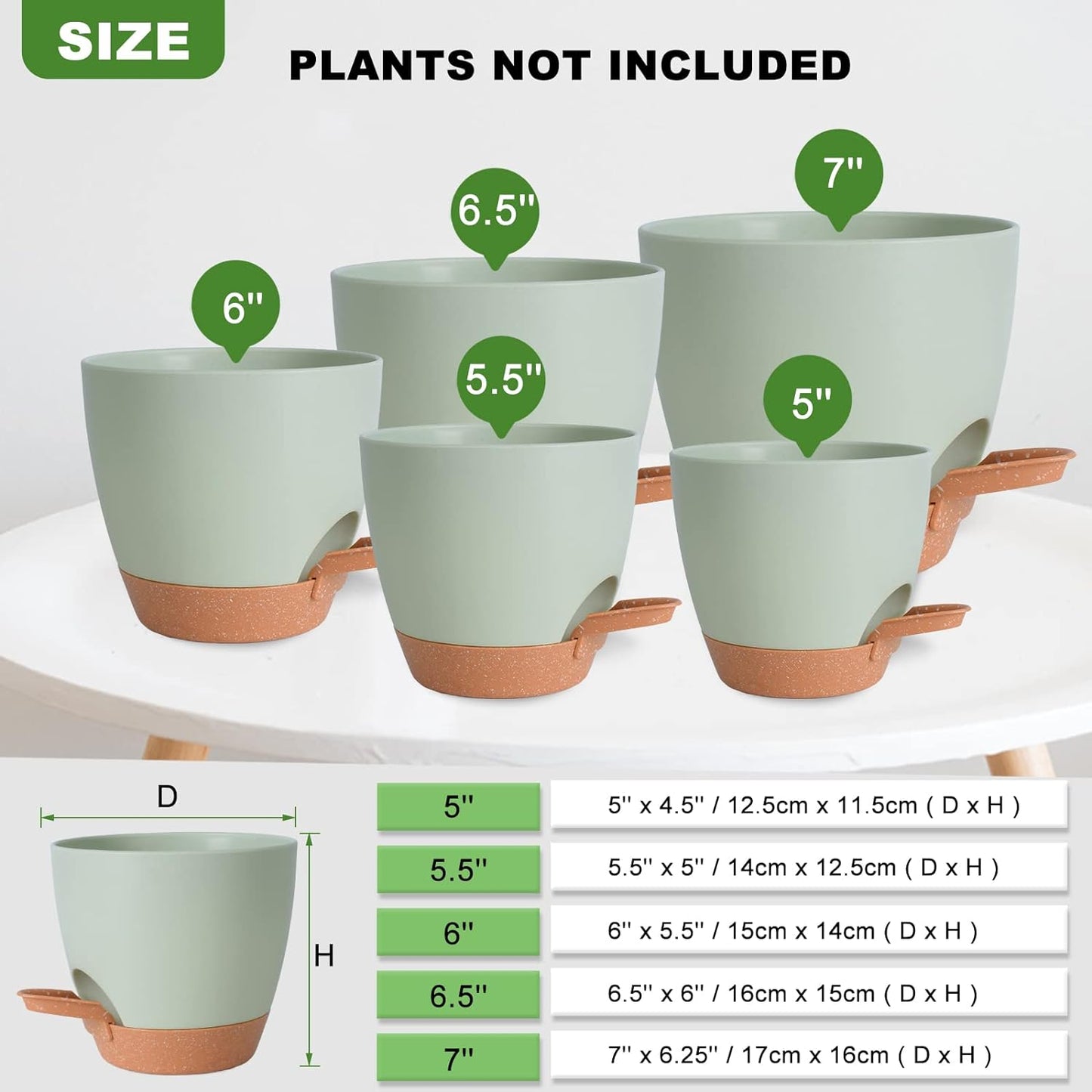 Plant Pots Indoor 7/6.5/6/5.5/5 Inch, Self Watering Planters for Indoor Plants with Drainage Hole, 6 Pots