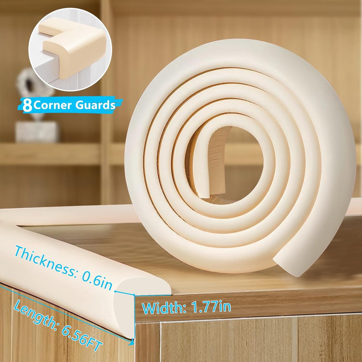 Edge Corner Protector Baby Proofing, 16.5ft Edge & 8 Corners, Soft NBR Foam Furniture Fireplace Safety Bumper Guard with Strong Adhesive (Oyster White)