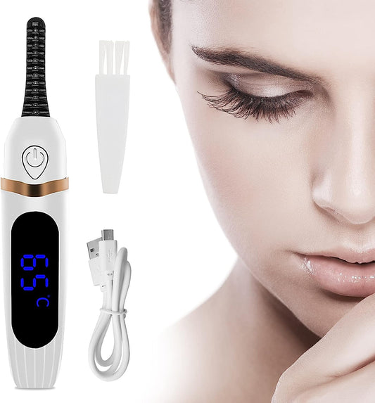 Heated Eyelash Curlers, Anti-Burn Rechargeable Heated Lash Curler, 3-Speed Intelligent Heated Lash Curler with Comb, Natural and Long-Lasting Electric Eyelash Curler
