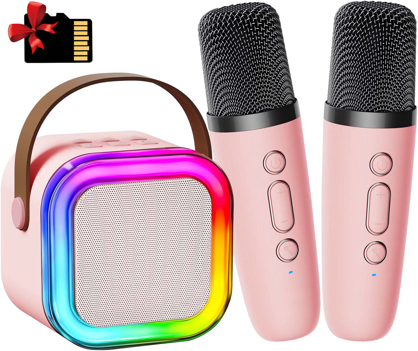 Mini Karaoke Machine for Kids Gifts Adults (Cute Little & Portable) Bluetooth Speaker with 2 Wireless Microphones (Sound Loud) Birthday Gifts for Girls 3-12 Years Old Toddler Toys