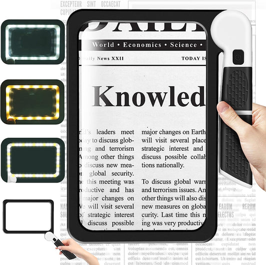 Large Magnifying Glass with Light, Full Page 5X Magnifier 48LED Cold & Warm Light with 3 Modes, Folding Handheld Illuminated Lighted Magnifier for Seniors Low Vision Reading Inspection
