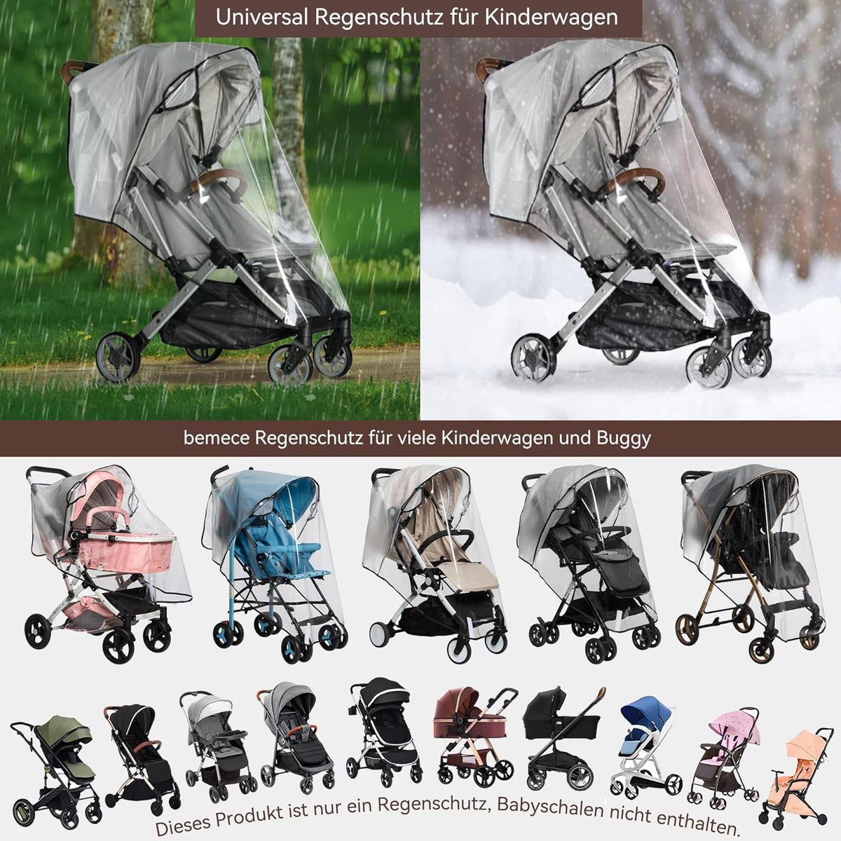 Stroller Rain Cover Universal Stroller, Travel Weather Shield Windproof and Waterproof Protect from Dust and Snow with Breathable Ventilation Mesh Clear Visibility