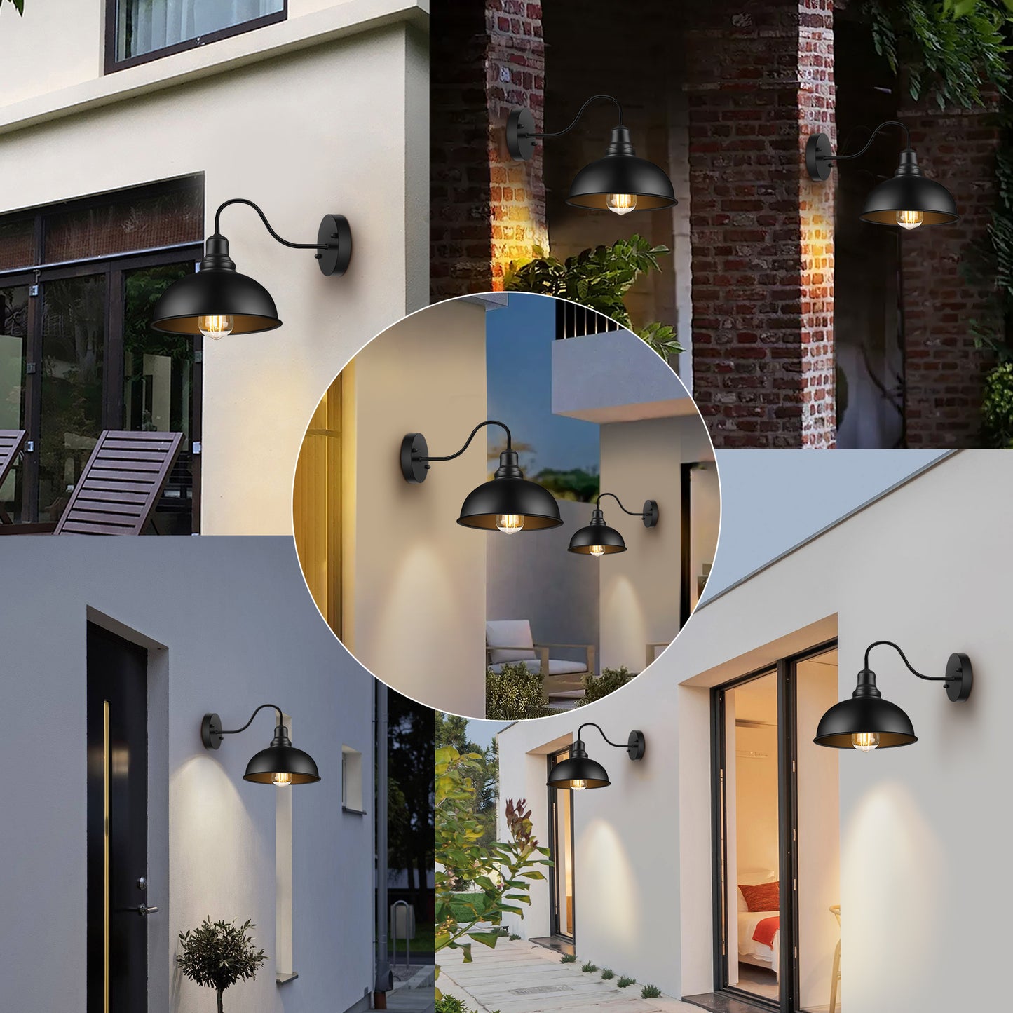 Outdoor Wall Sconce, Exterior Gooseneck Barn Light Outdoor Wall Lights Industrial Porch Lights Wall Mount Outside Wall Lantern Fixture for Porch, Frontdoor, Garage, 2 Pack