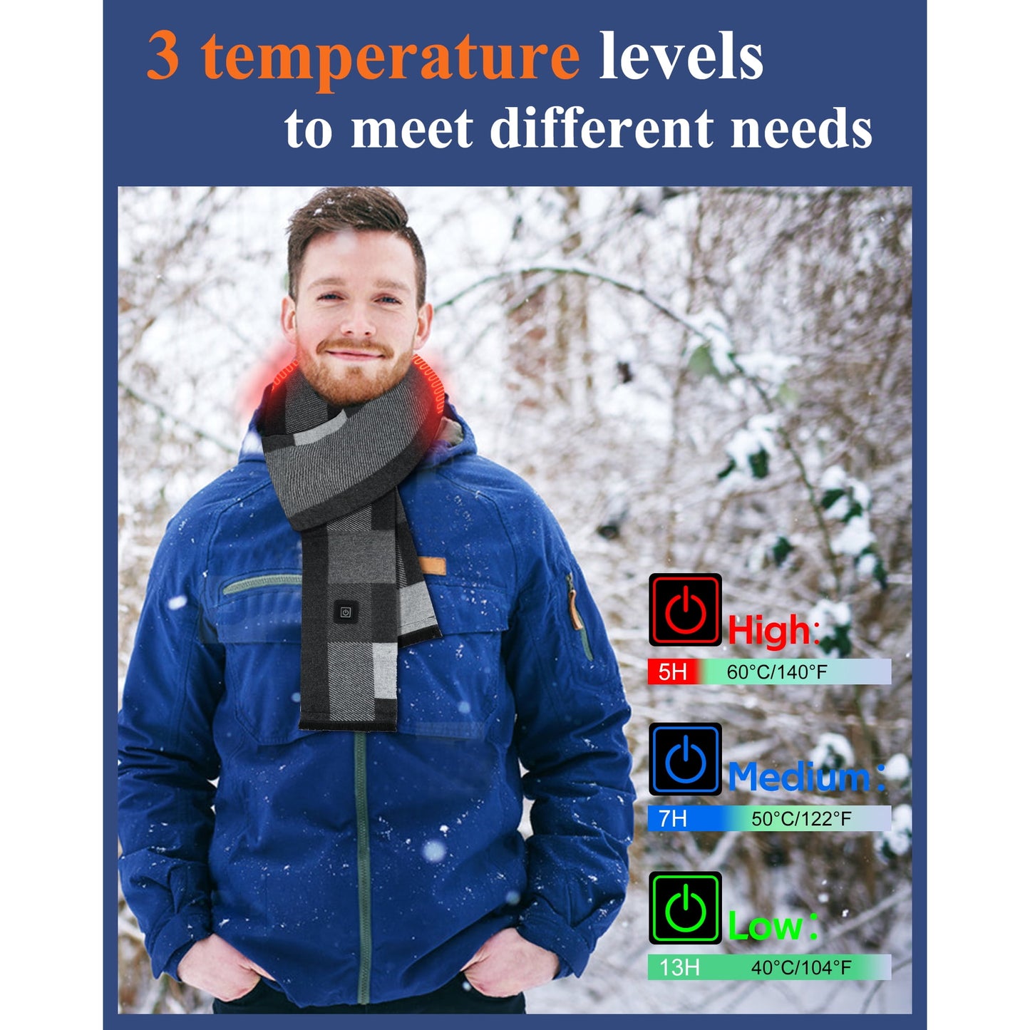 Heated Scarf for Men/Women with 5500mAh Battery, 7 Temperature Settings Battery Operated Heater for Winter