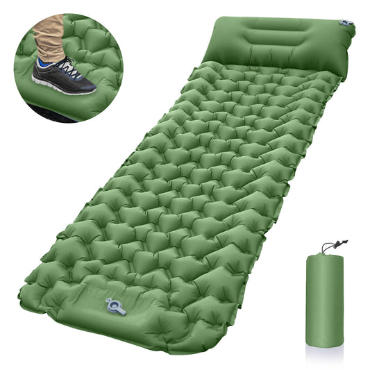Camping Sleeping Pad, Ultralight Camping Mat with Pillow Built-in Foot Pump Inflatable Sleeping Pads Compact for Camping Backpacking Hiking Traveling Air Mattress