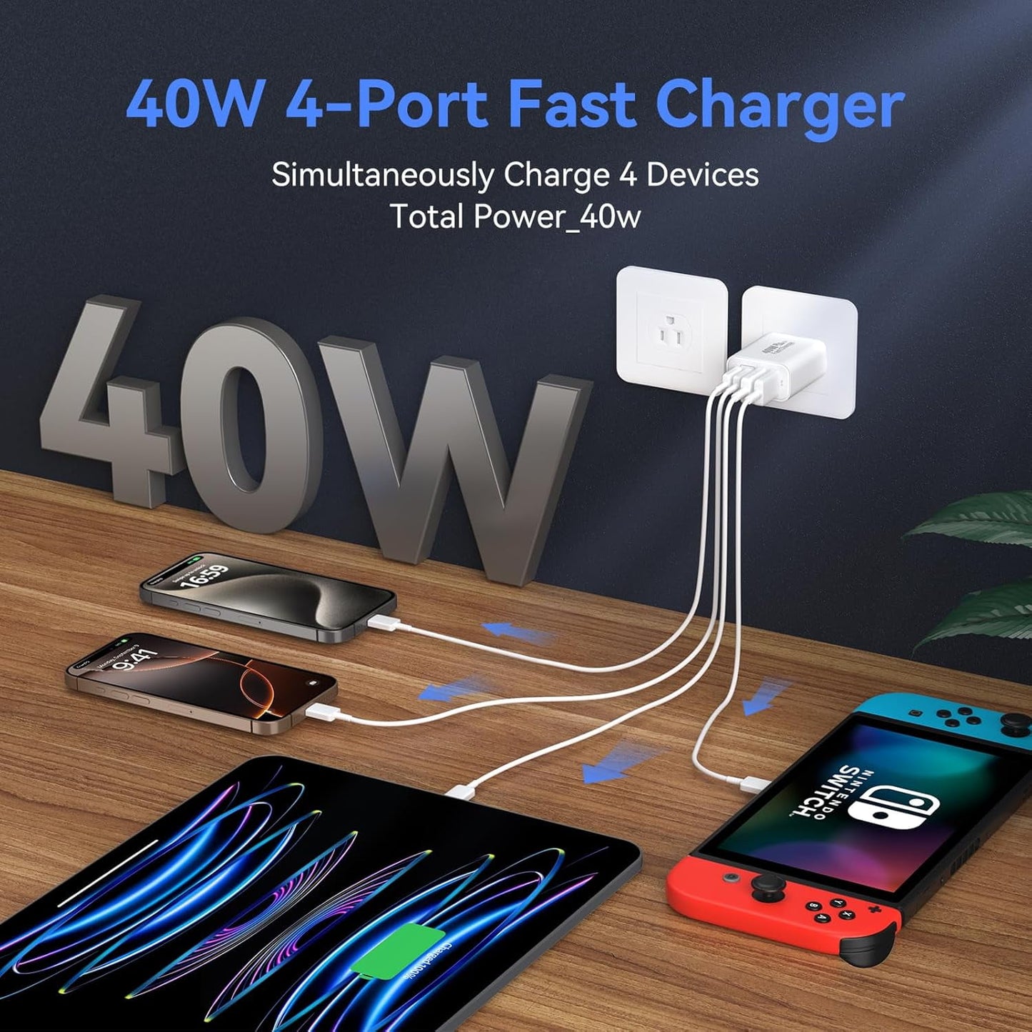 USB C Charger Adapter 40W, PD+QC Multi Port Wall Charger Block Fast Charging Box for iPhone 16 15 14 13 12 11 Pro Max XR XS 8 7 Samsung, White (2 Pack)