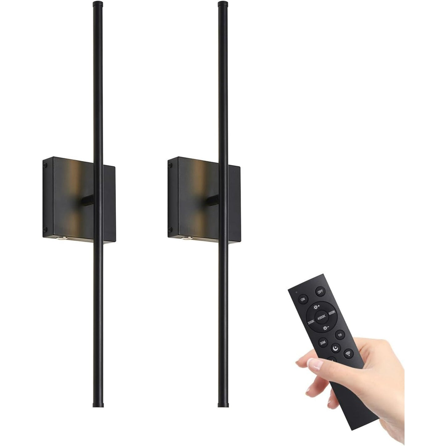 Battery Operated Wall Sconces with Remote Control,Wall Sconces Set of Two,3000K-6000K LED Wireless Wall Light for Bedroom, Hallway, Background Wall (2 Pack)