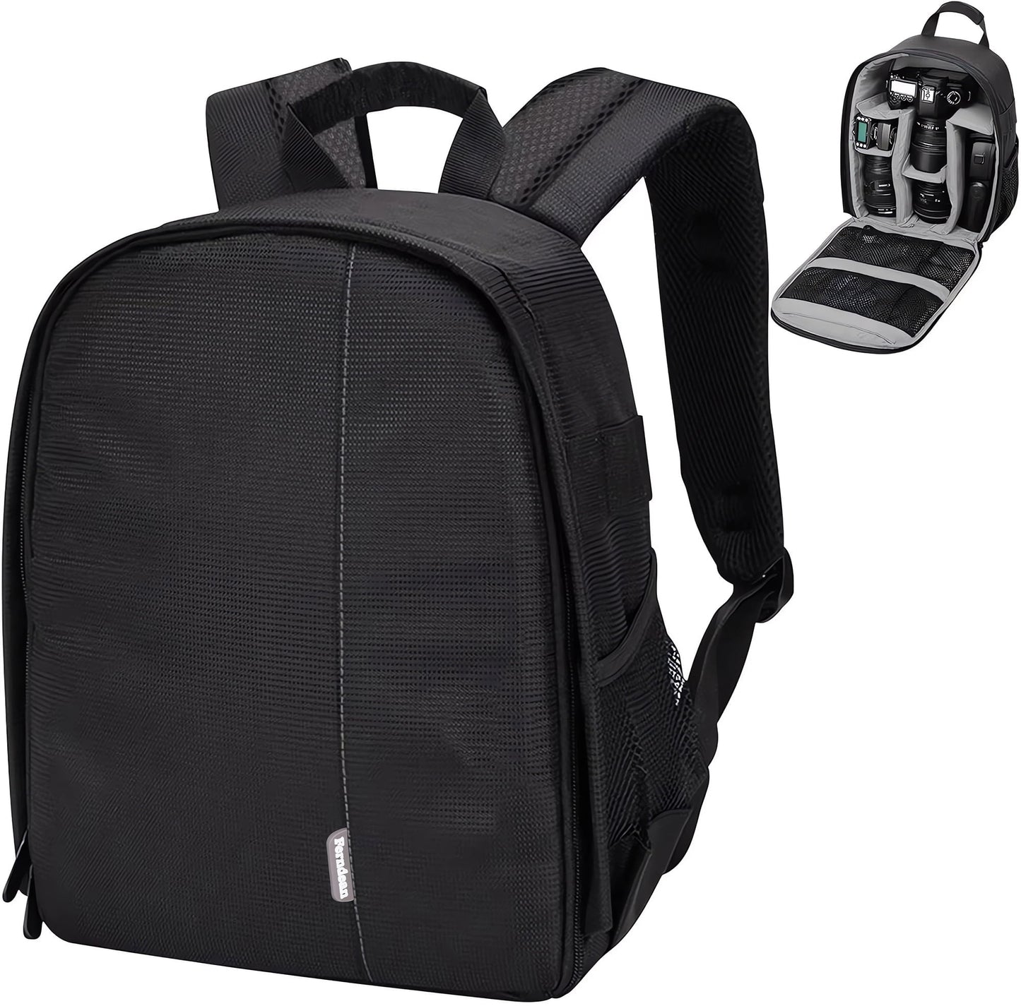 Camera Bag, Waterproof Nylon Camera Backpack for DSLR Cameras, Lens and Accessories Black Grey