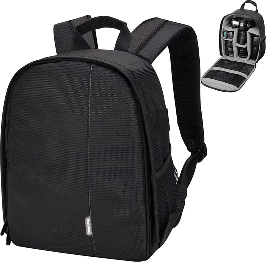 Camera Bag, Waterproof Nylon Camera Backpack for DSLR Cameras, Lens and Accessories Black Grey