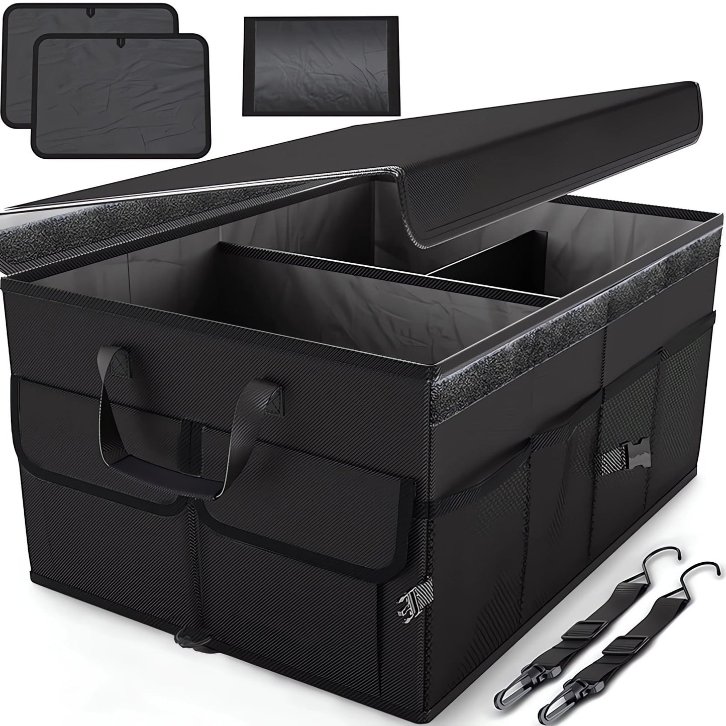 Car Trunk Organizer, Collapsible Multi Compartment Car Organizer, Foldable SUV Storage for Car Accessories for Women Men, Non Slip Bottom, Securing Straps, Soft Cover 60L