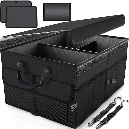 Car Trunk Organizer, Collapsible Multi Compartment Car Organizer, Foldable SUV Storage for Car Accessories for Women Men, Non Slip Bottom, Securing Straps, Soft Cover 60L