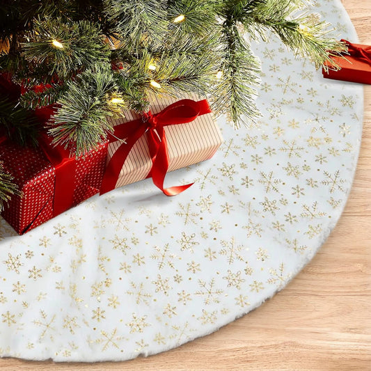 Christmas Tree Skirt 47 inches Xmas White Tree Skirts Snowflake Embroidery for Christmas Decorations Holiday Party