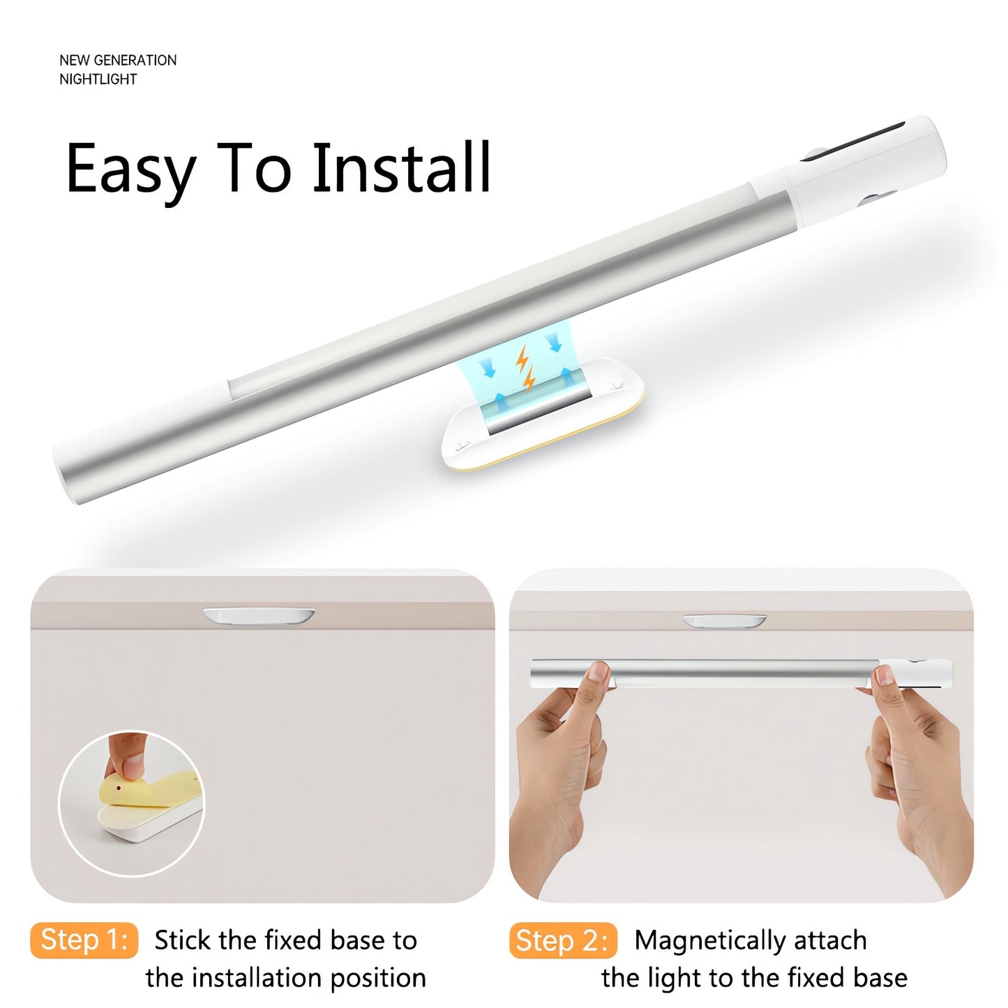 LED Closet Light, 44 LED Rechargeable Motion Sensor Light Indoor, Meromore Under Cabinet Lighting with 1200mAh Battery for Hallway Stairway Wardrobe Kitchen,Battery Level Display