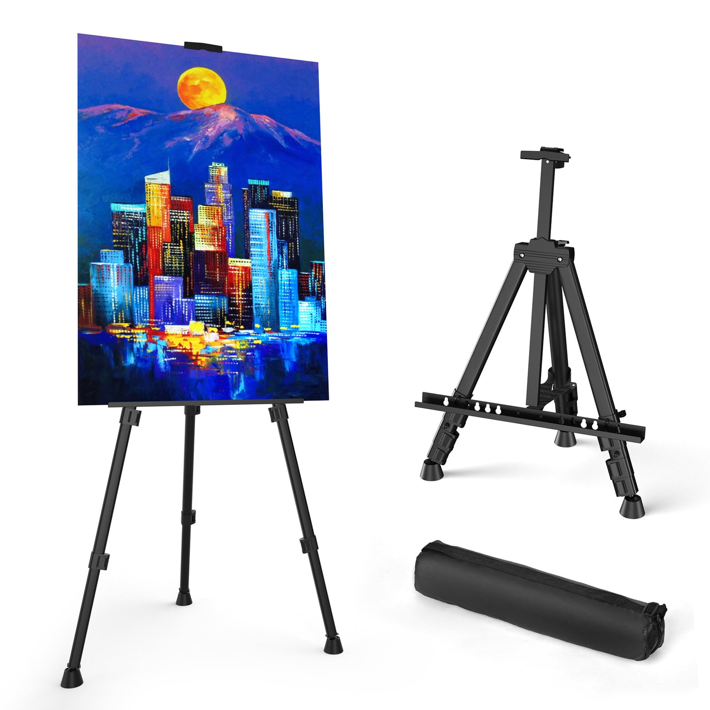 Art Painting Display Easel Stand - Portable Adjustable Metal Tripod Artist Easel with Bag, Height from 17" to 59", Extra Sturdy for Table-Top/Floor Painting, Drawing, and Displaying, Black
