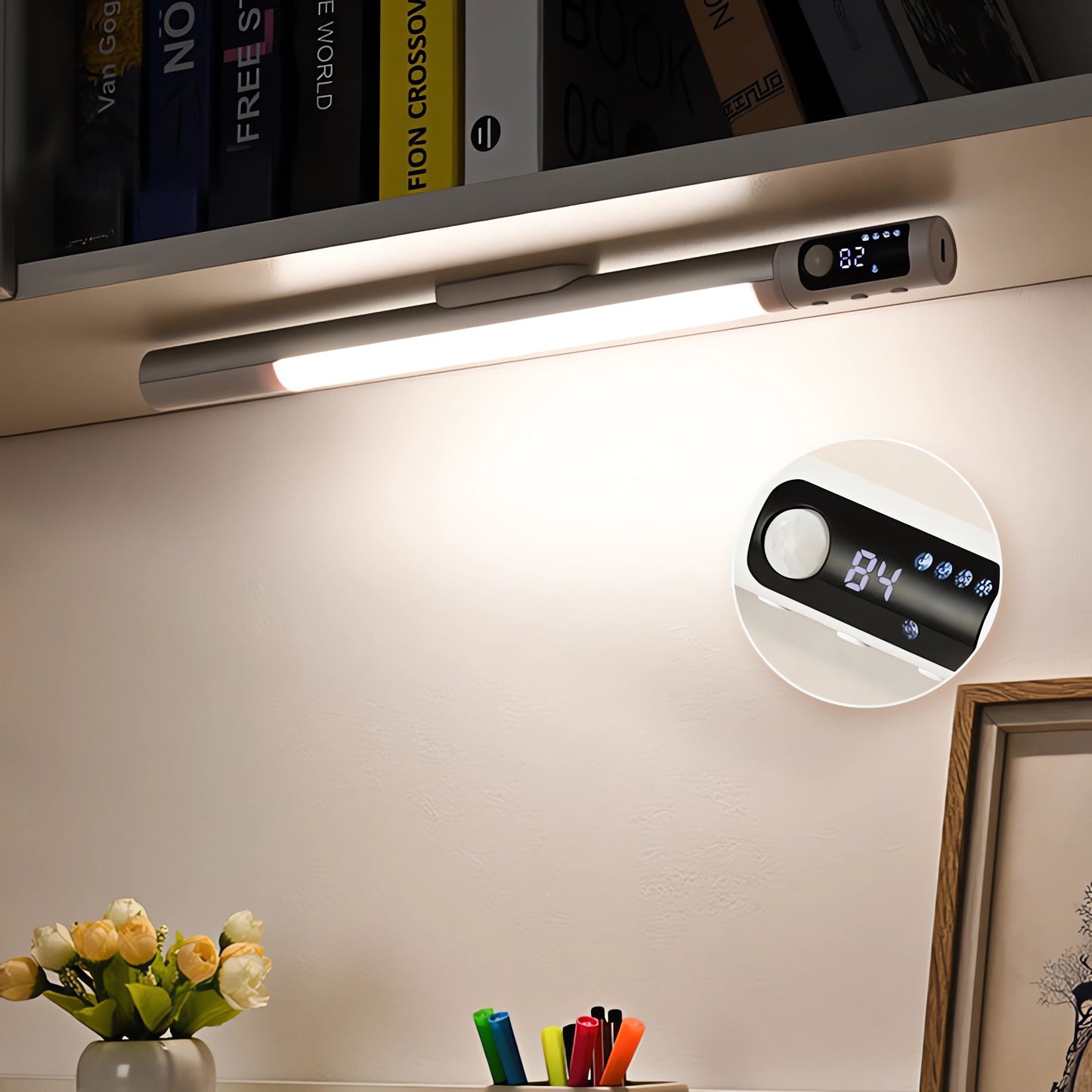 LED Closet Light, 44 LED Rechargeable Motion Sensor Light Indoor, Meromore Under Cabinet Lighting with 1200mAh Battery for Hallway Stairway Wardrobe Kitchen,Battery Level Display